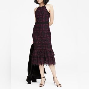 Banana Republic Racer Back Maroon Black Lace Dress